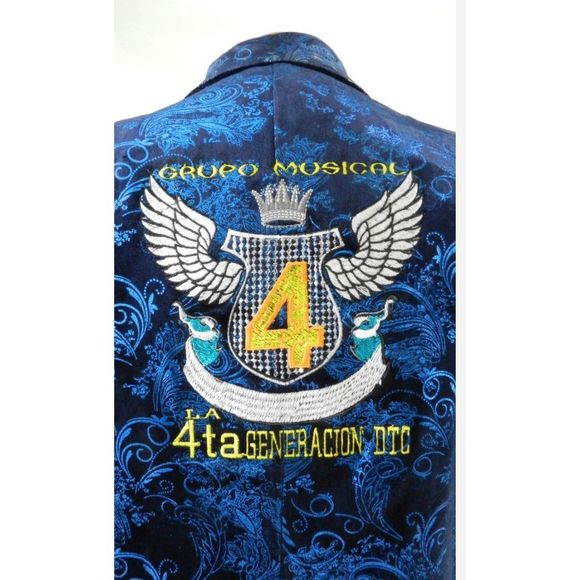 Large blazer-Cloud Style Blue Floral Pattern Velvet - Picture 6 of 10